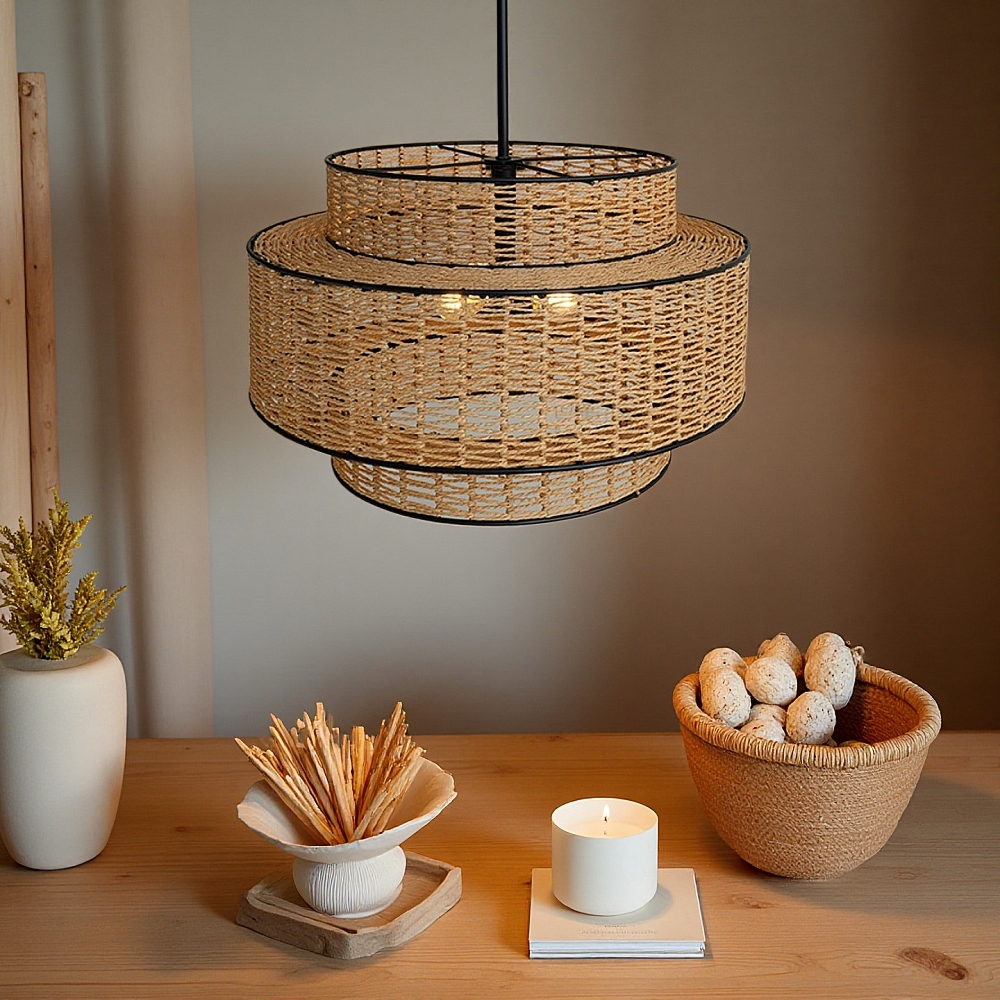 Wabi Sabi Handwoven Linen Rope Art Pendant Lamp