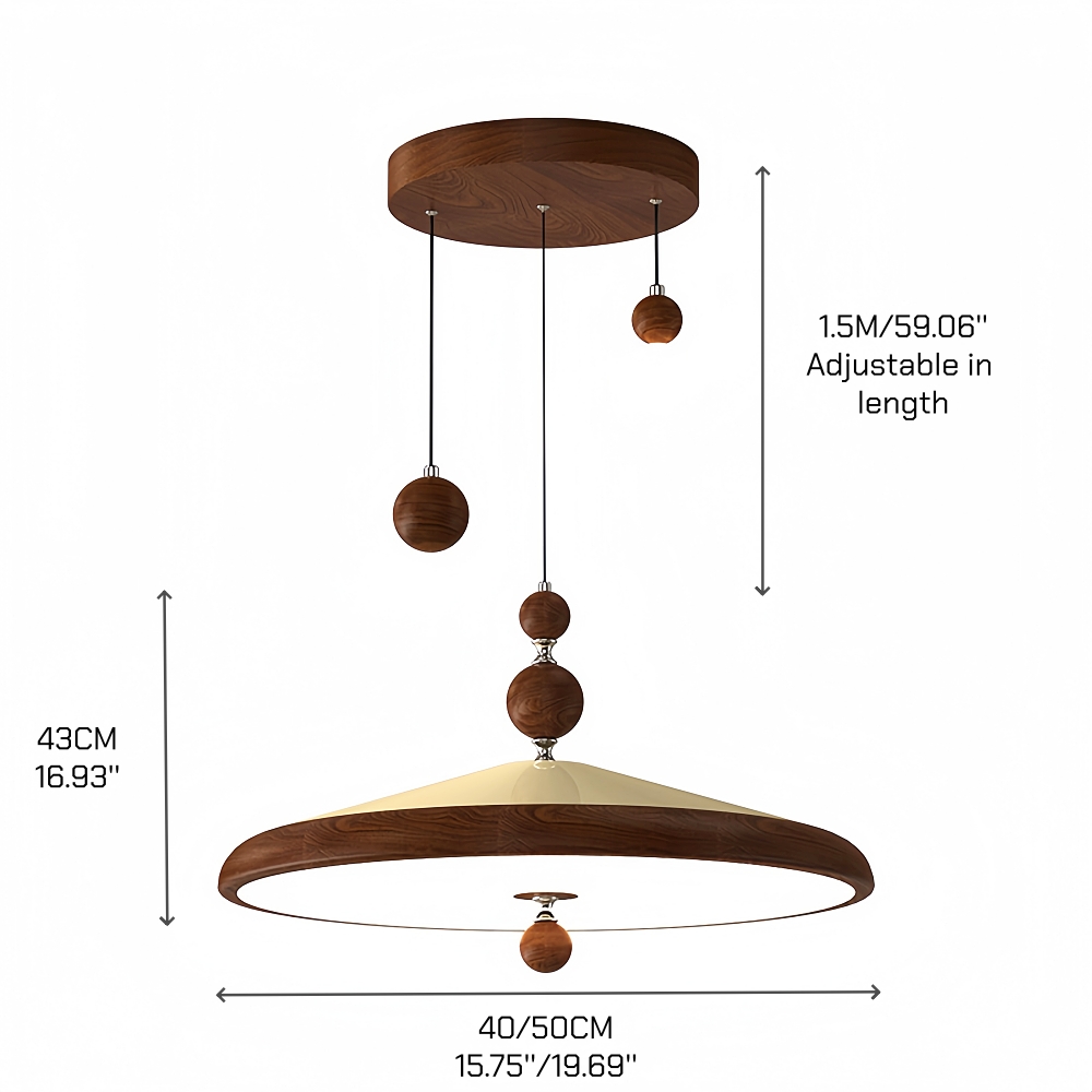 Retro Walnut Finish Creative Round LED Pendant Light 