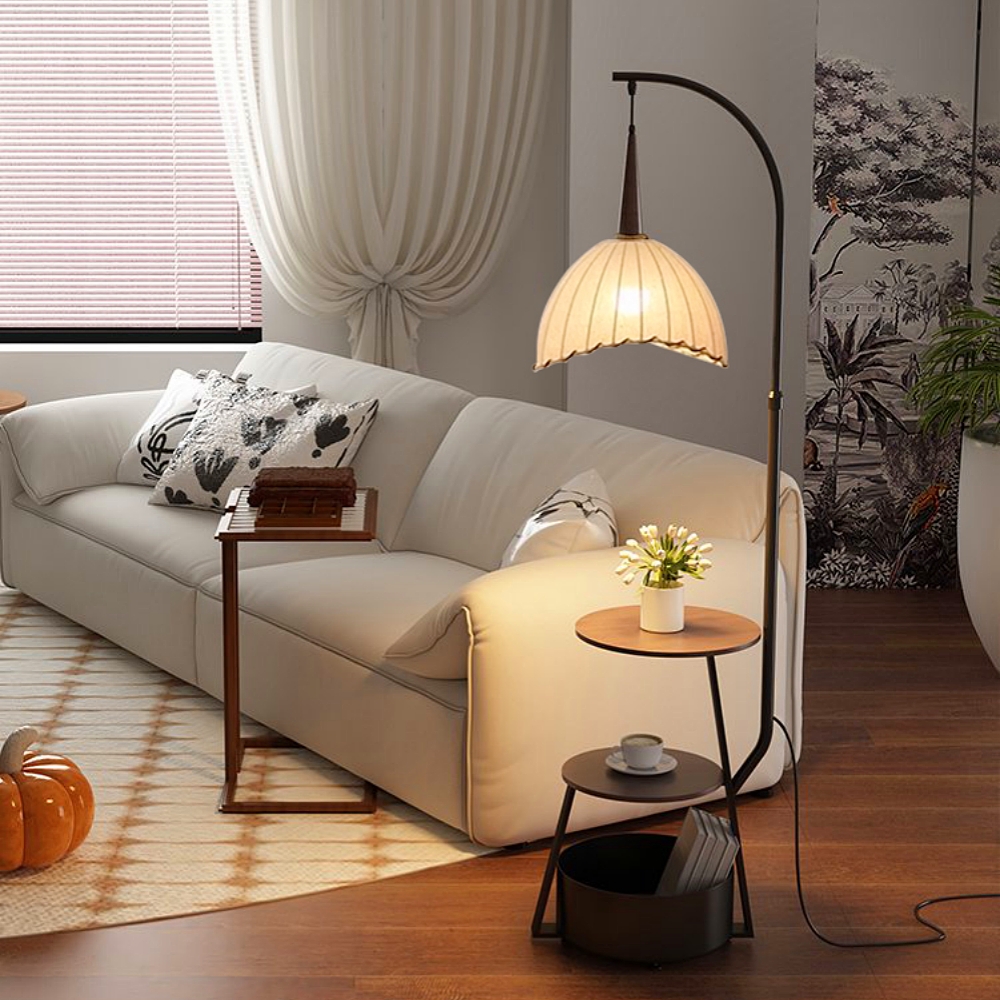 Medieval-Style Living Room Storage Shelf Integrated Floor Lamp