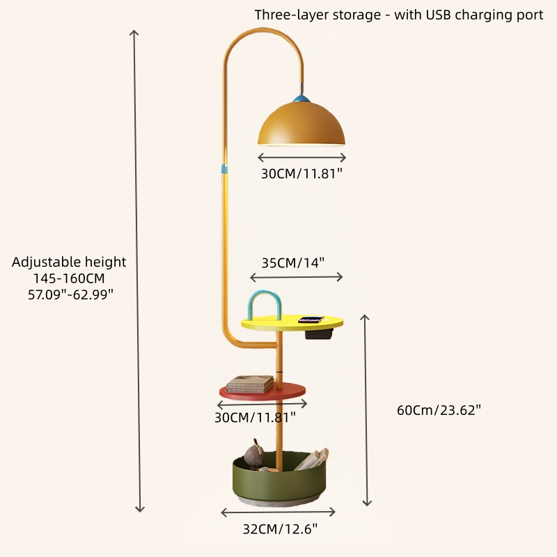 Modern Iron & Marble Floor Lamp with Integrated Storage Rack - Kids Room/Study