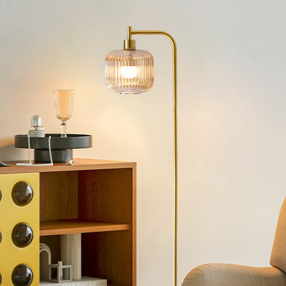 Vintage Green Glass Floor Lamp Water Ripple Light Shadow Effect