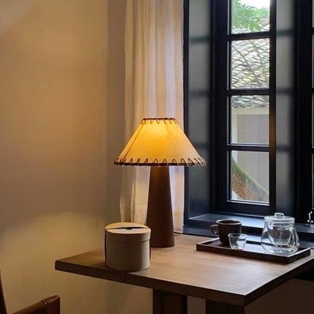 Mid-Century Vintage Dark Solid Wood Parchment Table Lamp