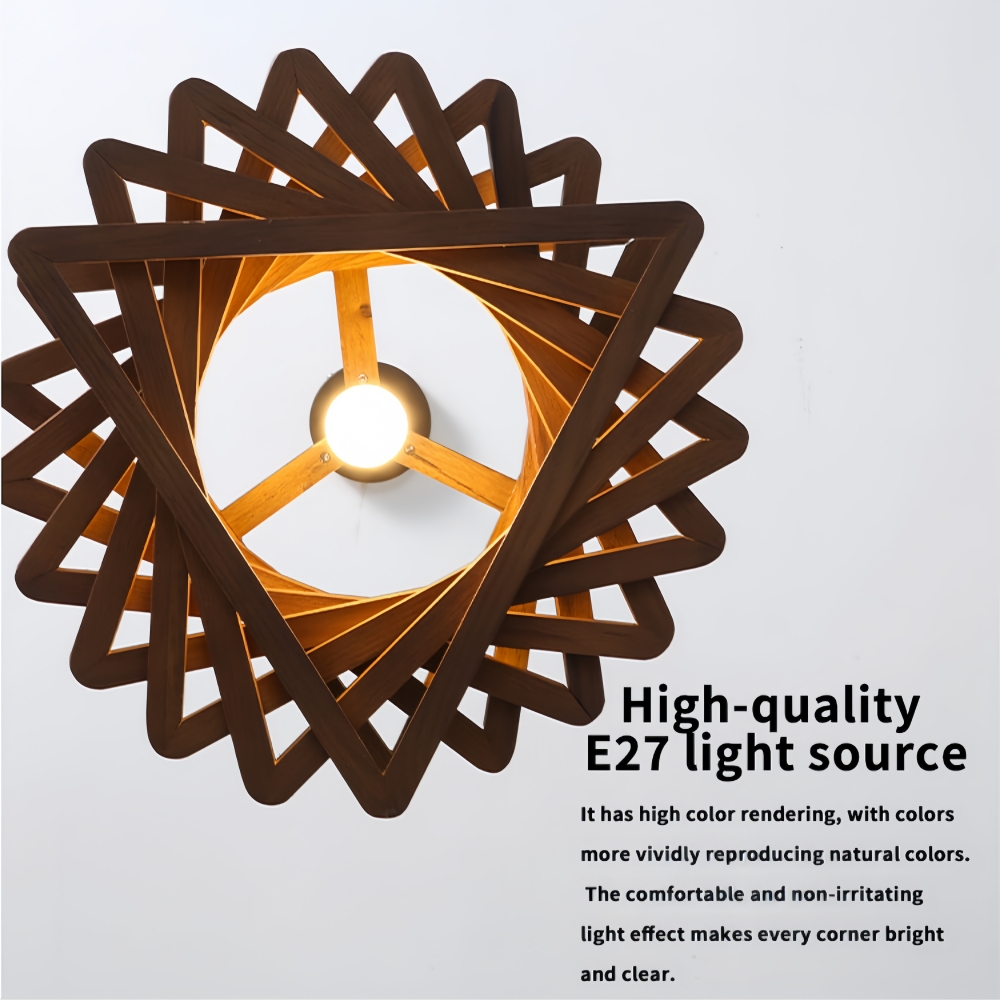 Japanese Retro Wooden Spiral Pendant Lamp