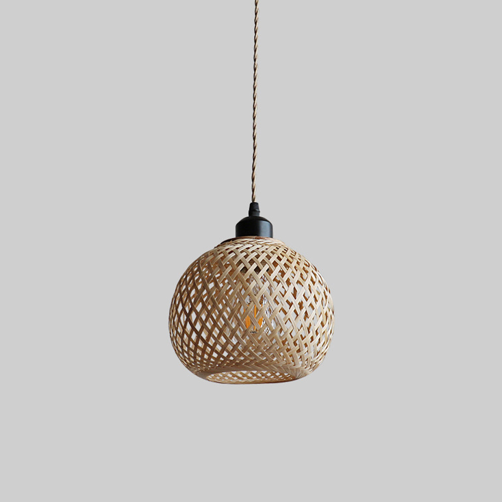 Handmade Kitchen Island Bamboo Pendant Light Minimal Woven Hanging Lamp