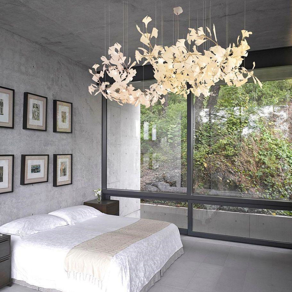 French Ceramic Ginkgo Leaf Chandelier Vintage Art Decor Light