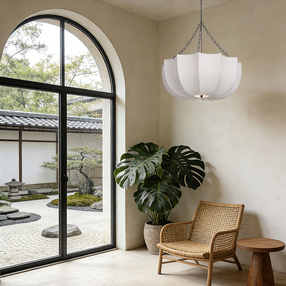 Japanese Retro Wabi-Sabi Style Fabric Pendant Light Living Room Bedroom Lighting Fixtures