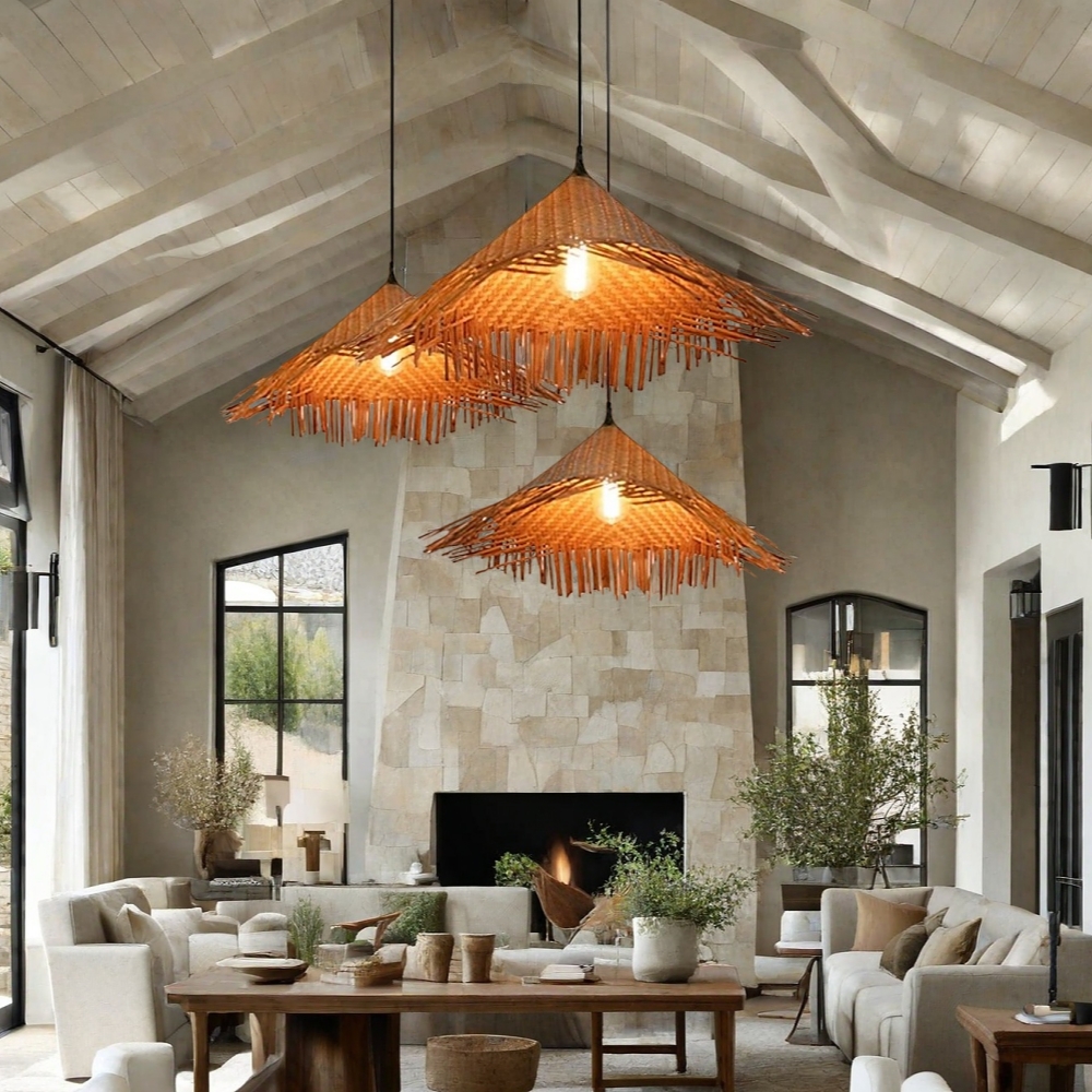 Wabi-Sabi Handmade Bamboo Woven Hat Pendant Light