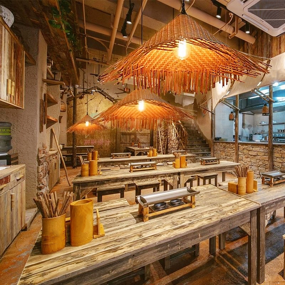 Wabi-Sabi Handmade Bamboo Woven Hat Pendant Light