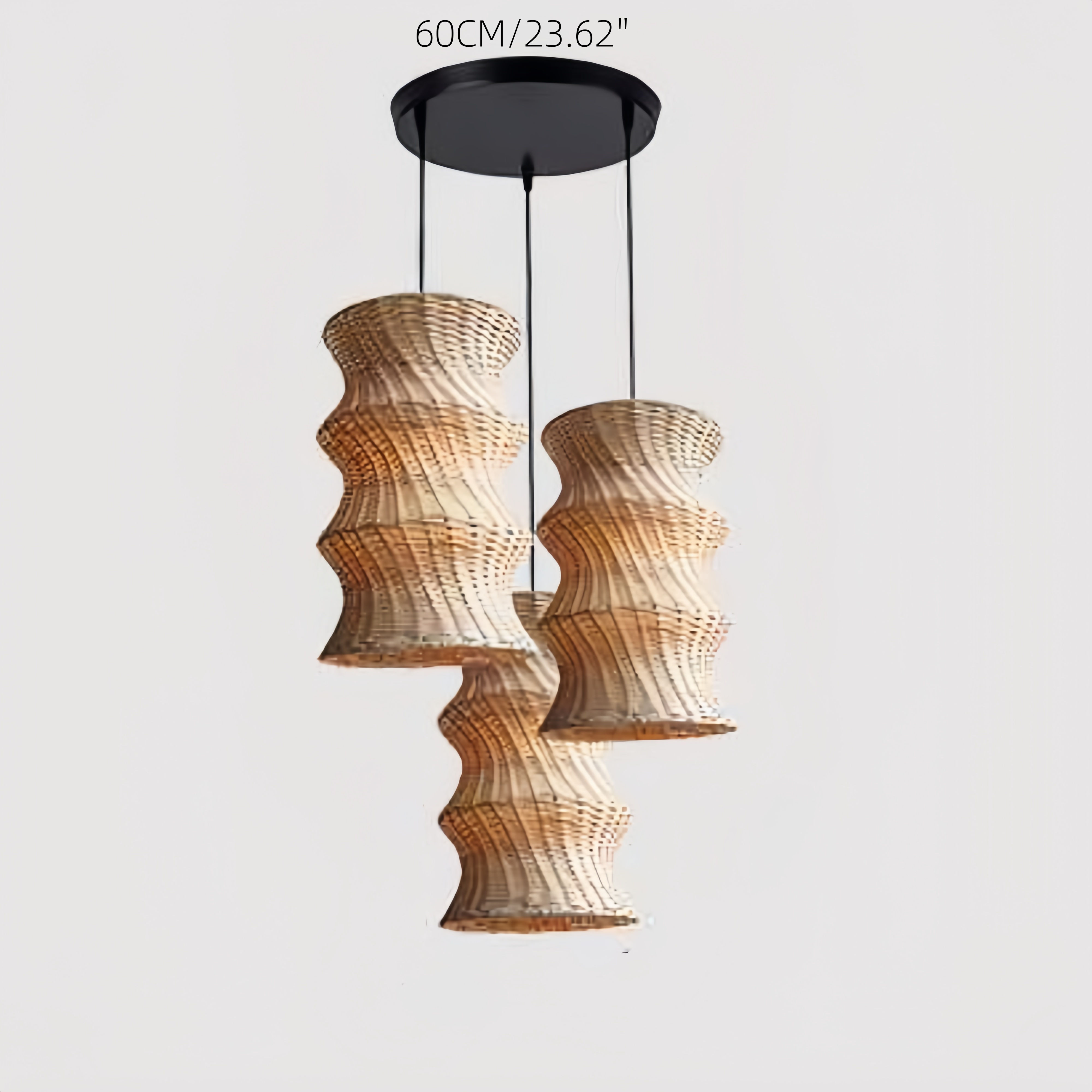 Artisanal Wabi-Sabi Rattan Wavy Column Pendant Light