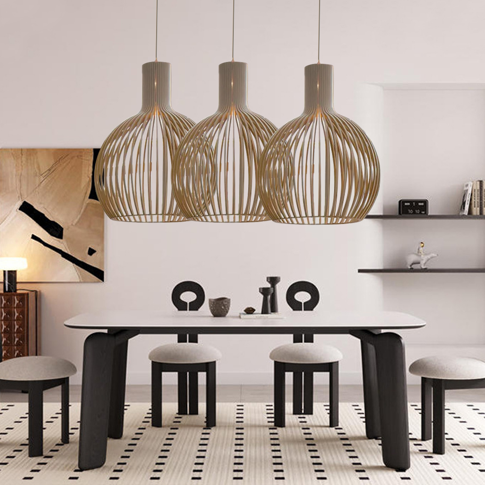 Japanese Handwoven Wooden Pendant Light Fixture Dining Room Birdcage Chandelier