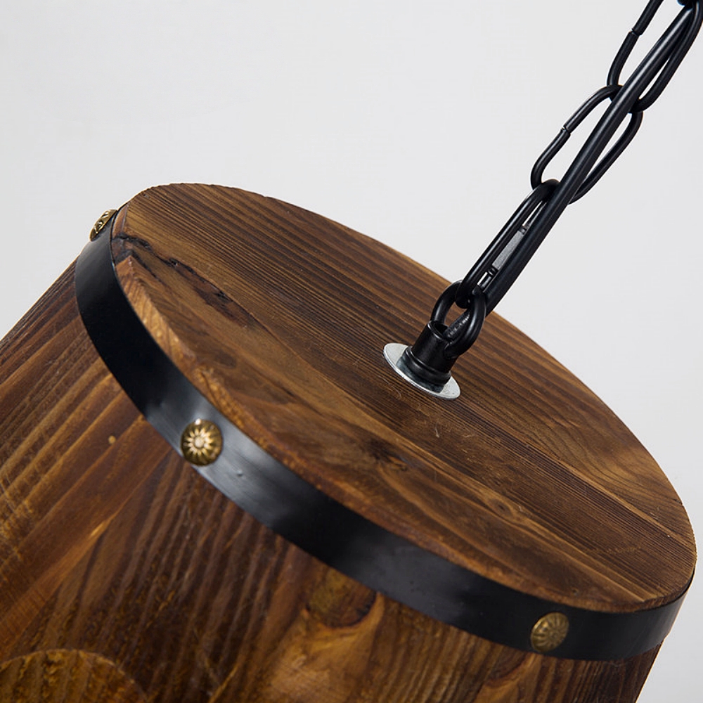 Industrial Farmhouse Style Oak Barrel Cylinder Pendant Light
