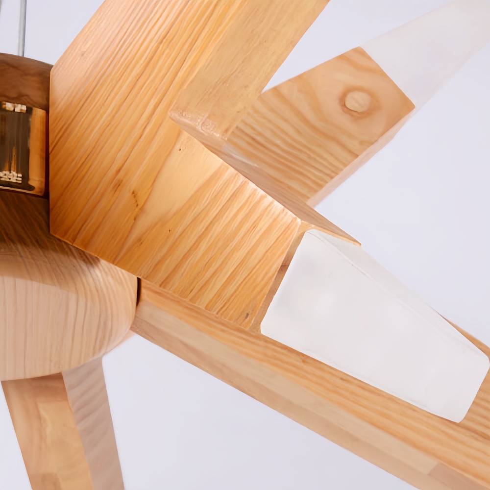 Nordic Geometric Wood Angular Star Chandelier with Frosted Light Ends