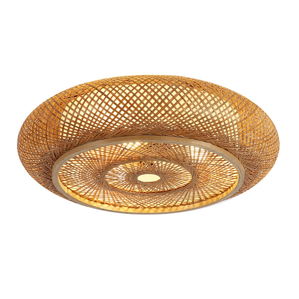 Mid-Century Woven Bamboo Flush Mount Natural Textured Ceiling Lighting
