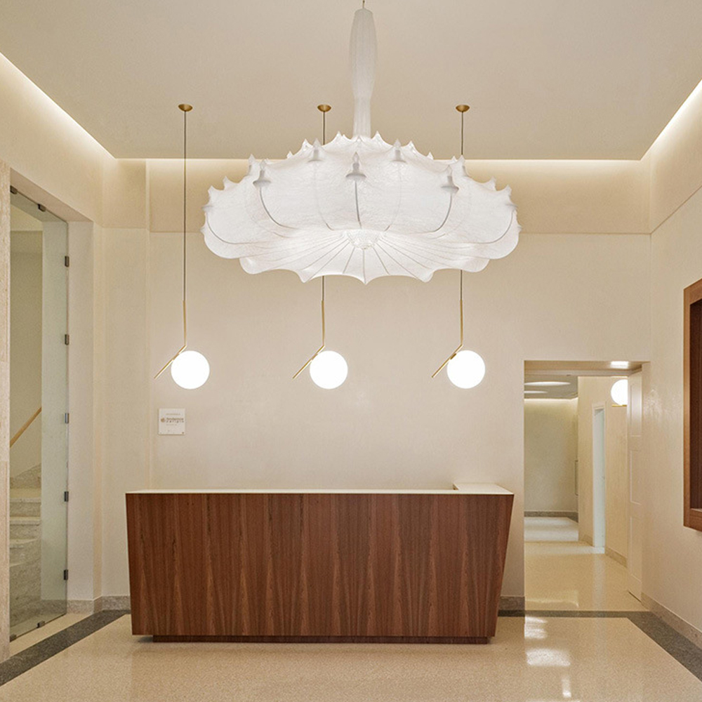 Japanese Cream Silk Chandelier Mid-century Retro Conic Pendant Light