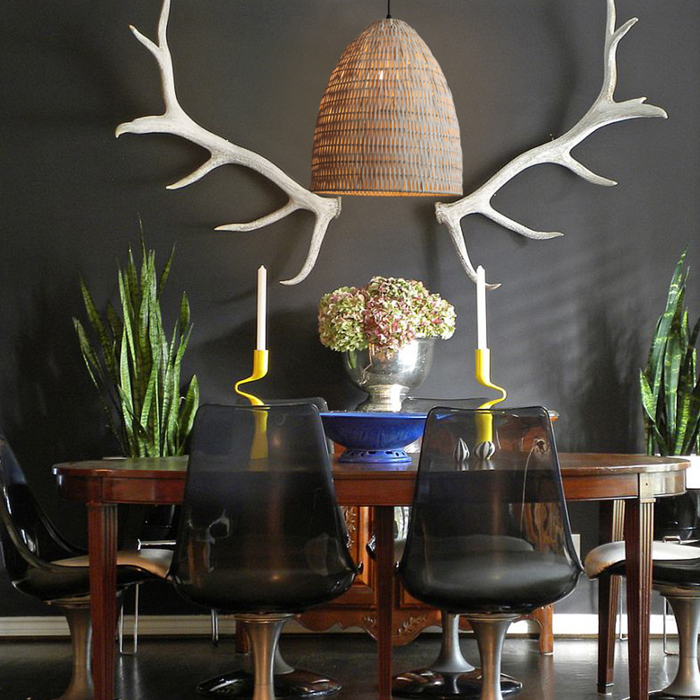 Bohemian kitchen island rattan pendant light bell shaped bedroom bedside lamp