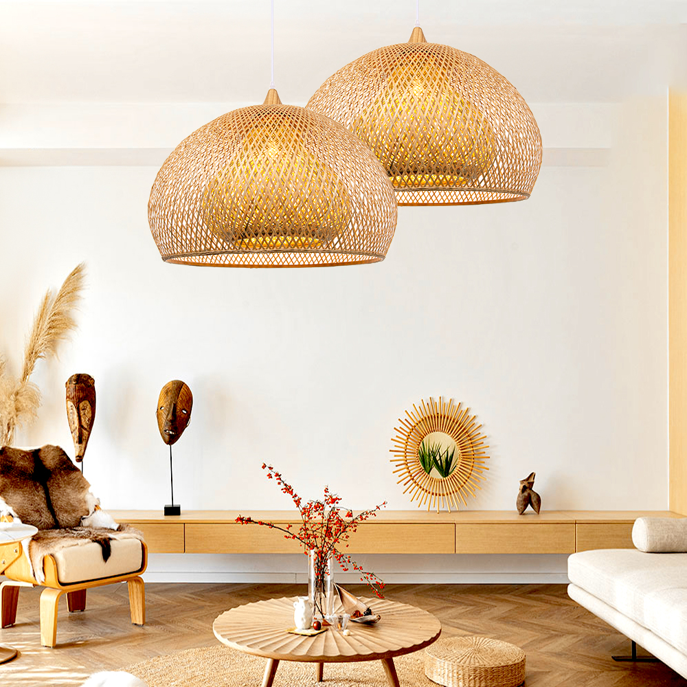 Japandi Home Decor Bamboo Ceiling Lamp Woven Rustic Pendant Lighting