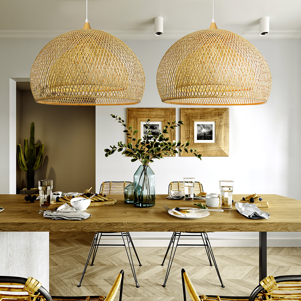 Handmade 2-Layer Bamboo Pendant Light Sustainable Ceiling Light Shades