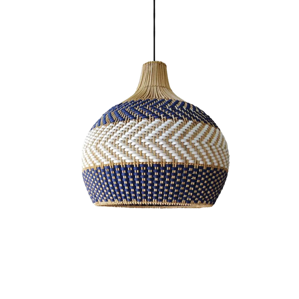 Coastal Charm Blue Chandelier Handwoven Wicker Rattan Pendant Light