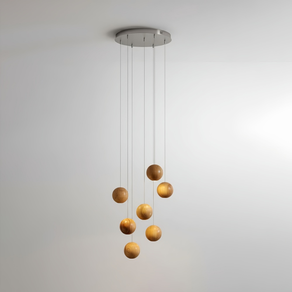 Nordic Wooden Spherical Cluster Pendant Light