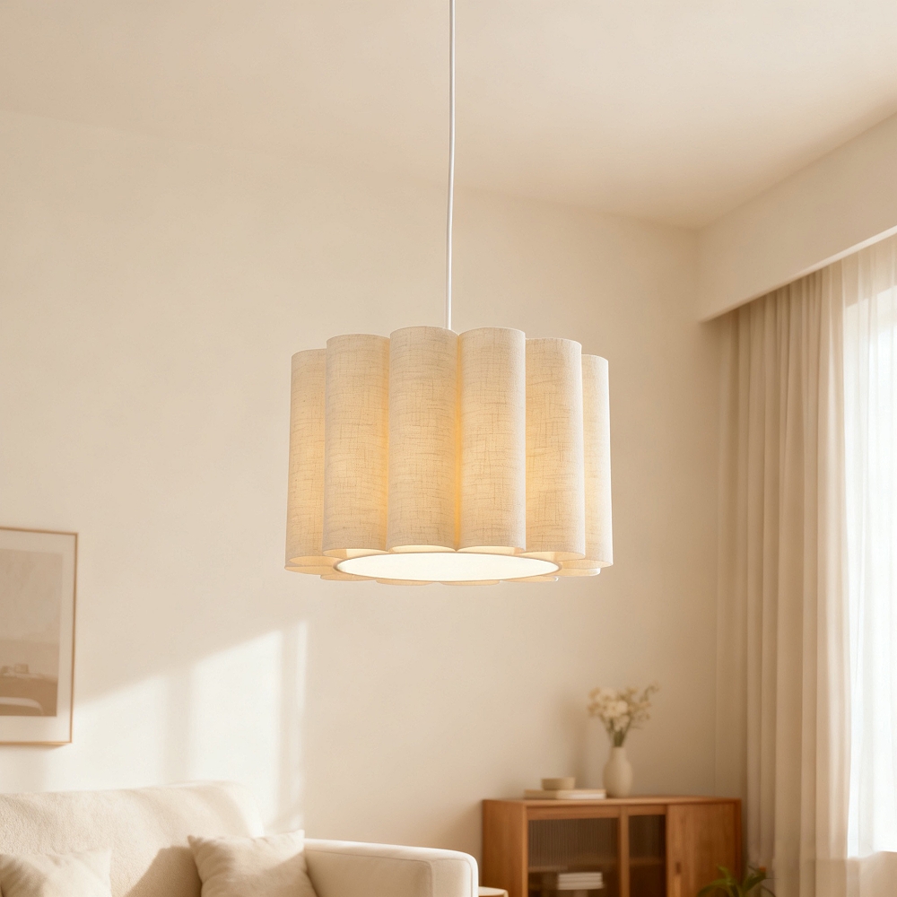 Buttercream Ruffled Linen Cylinder Pendant Light for Cozy Interiors