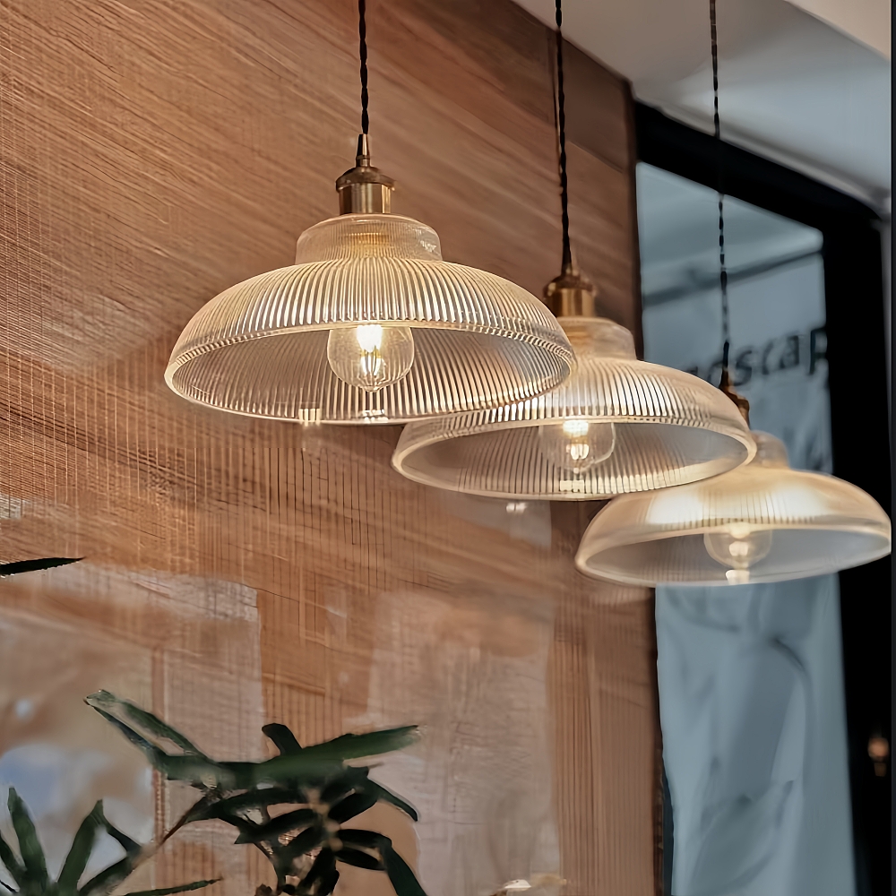 Japanese Retro Brass Glass Green Transparent Pendant Light