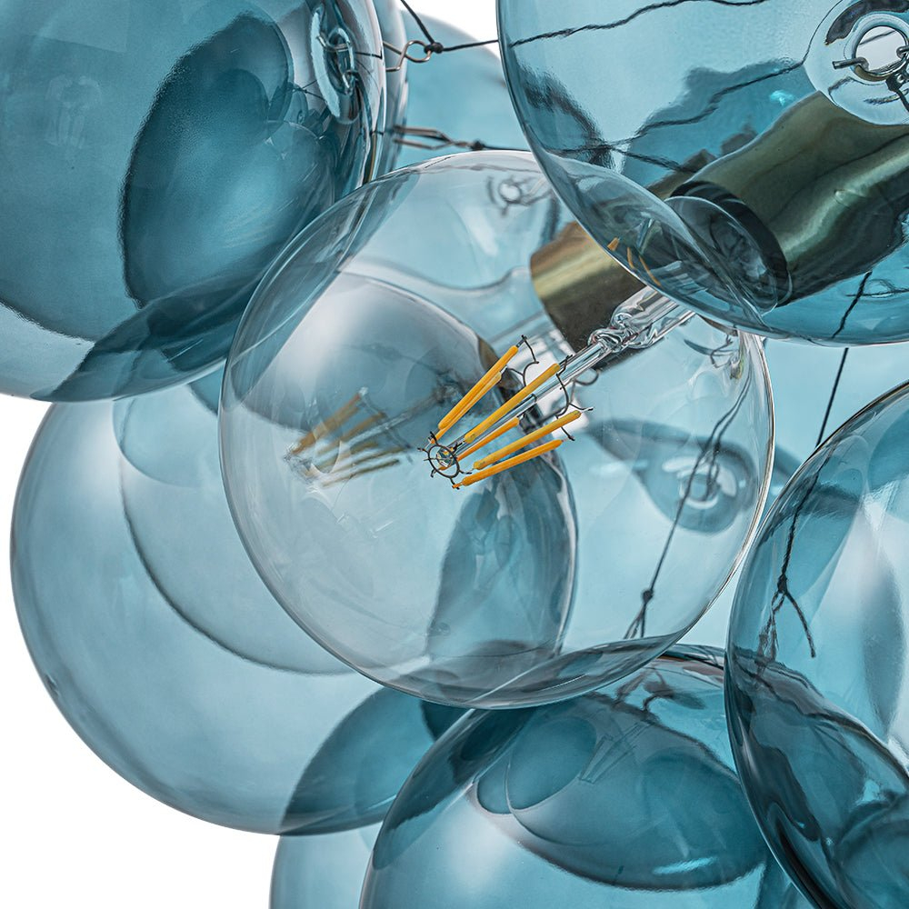 Modern Blue Glass Globe Bubble Chandelier Cluster Pendant Light