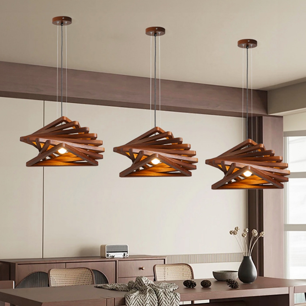Japanese Retro Wooden Spiral Pendant Lamp