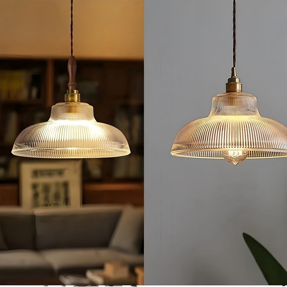Japanese Retro Brass Glass Green Transparent Pendant Light