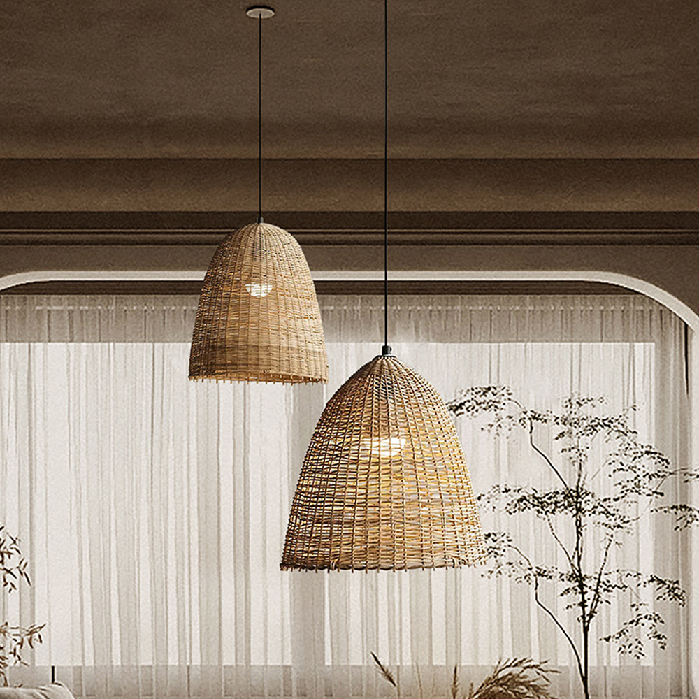 Vintage Rattan Dining Room Chandelier Wabi Sabi House Pendant Light Fixtures
