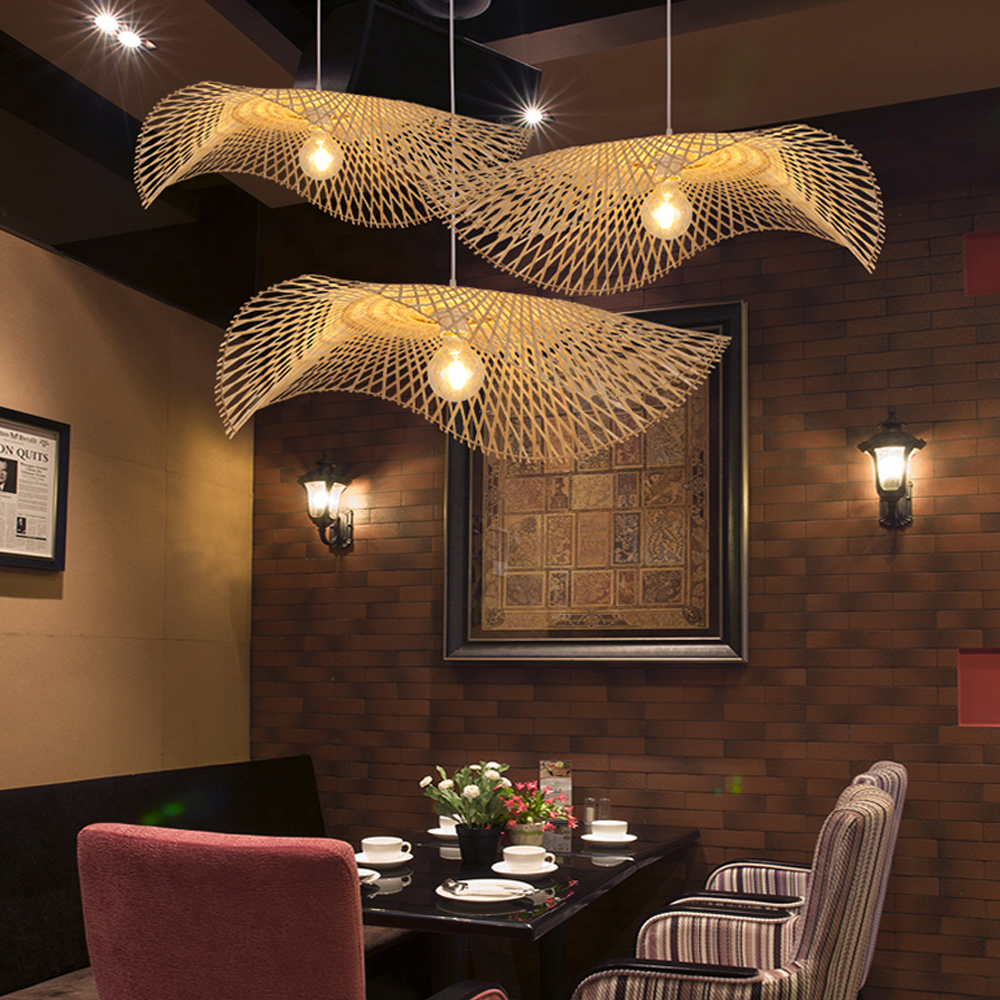 Hand Weaving Bamboo Lampshade Irregular Hat Shape Pendant Light