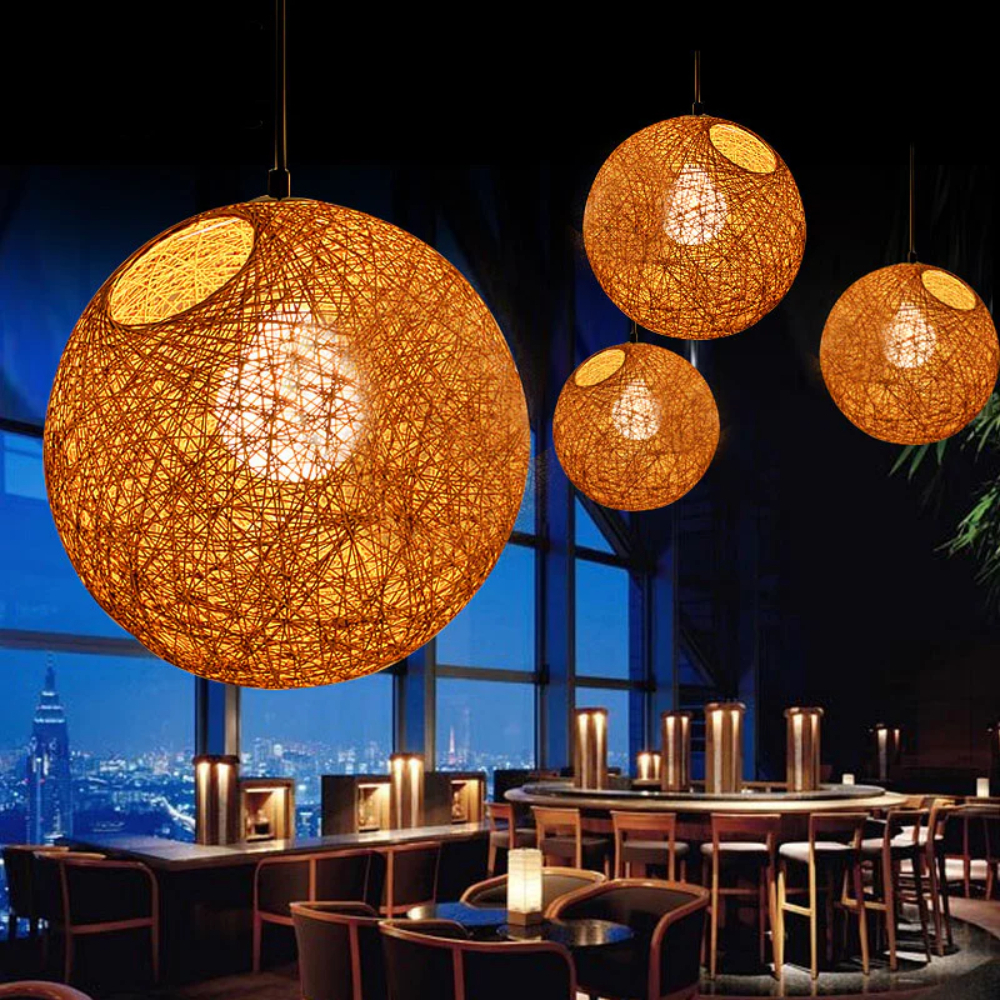 Creative handmade woven colorful rattan woven personalized circular chandelier