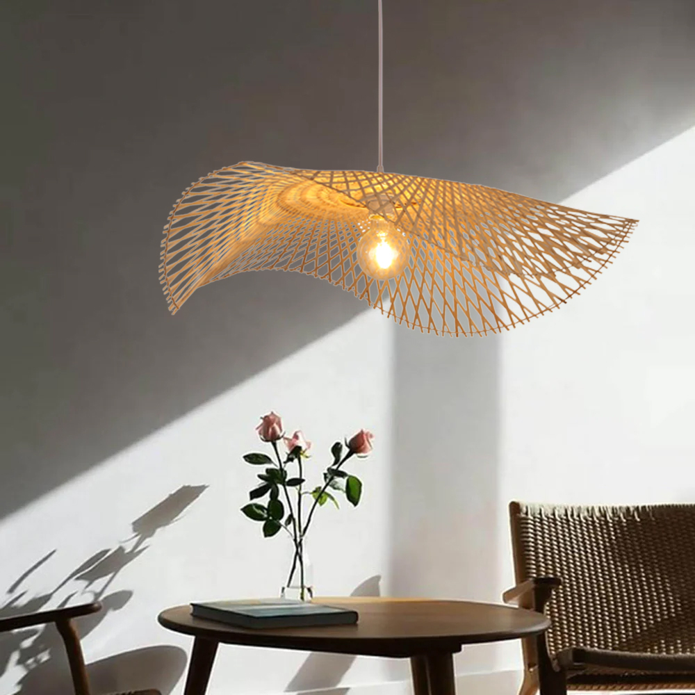 Hand Weaving Bamboo Lampshade Irregular Hat Shape Pendant Light