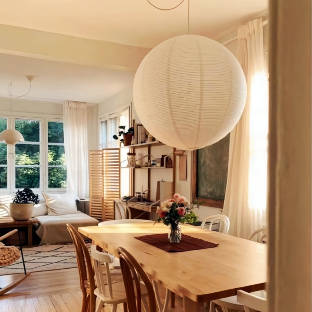 Japanese Simple Wabi-Sabi Ball Chandelier Inspired Paper Hanging Lamp