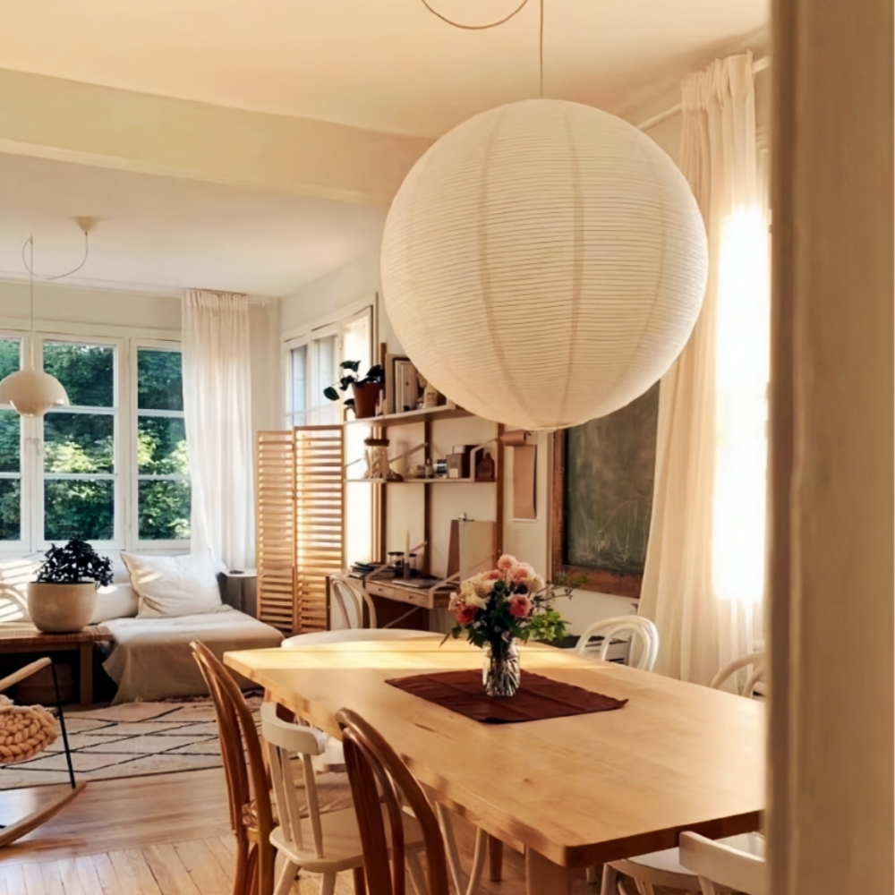 Japanese Simple Wabi-Sabi Ball Chandelier Inspired Paper Hanging Lamp