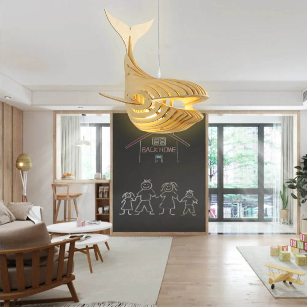 Creative Solid Wood Whale Chandelier Personalized Decorative Fish Shaped Chandelier
