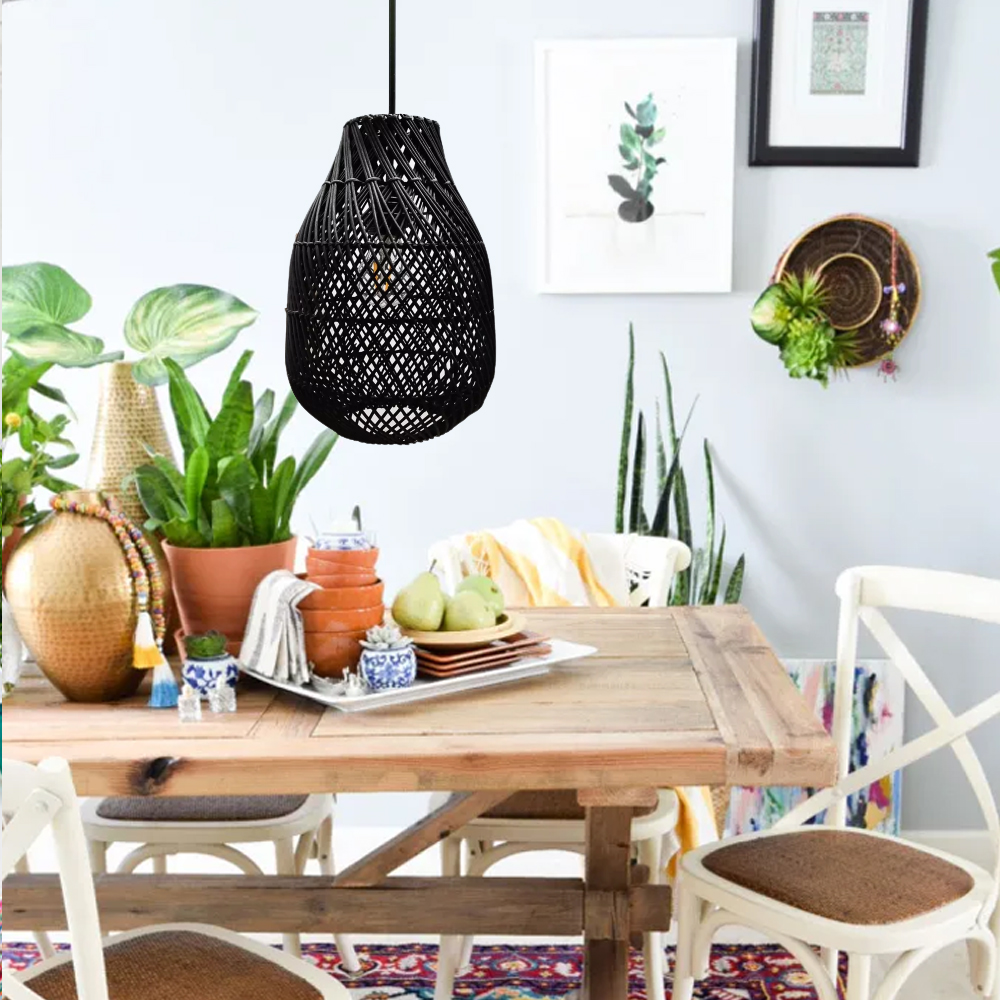 Boho Kitchen Lighting Fixture Unique Handmade Rattan Pendant Lamp Shade