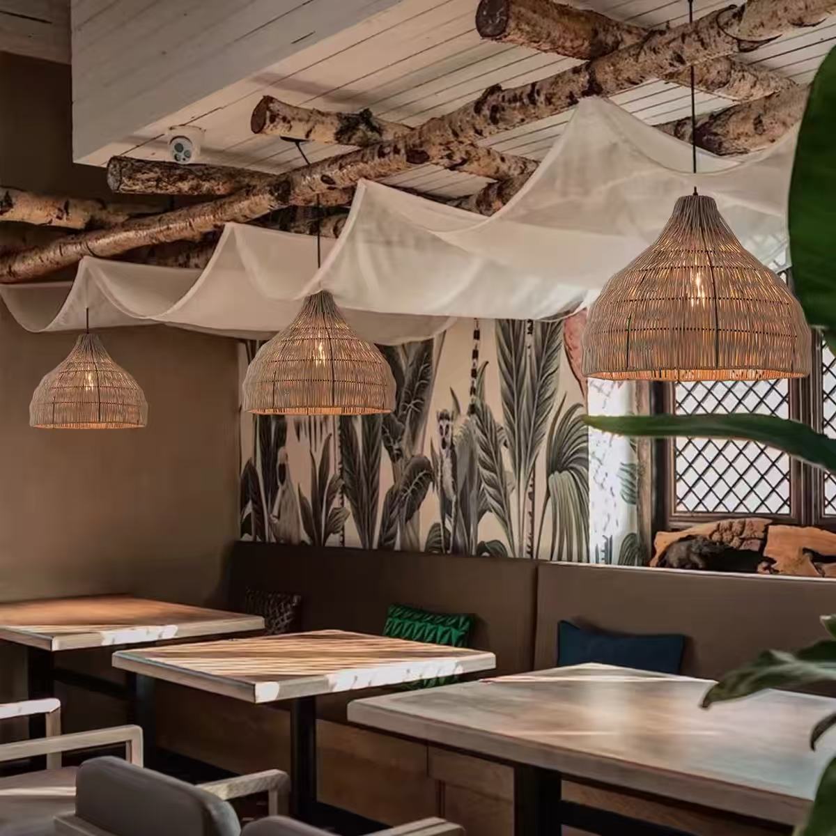 Wabi-sabi Rattan Pendant Light Duplex Loft Chandelier