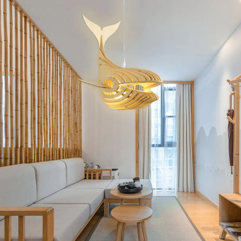 Creative Solid Wood Whale Chandelier Personalized Decorative Fish Shaped Chandelier