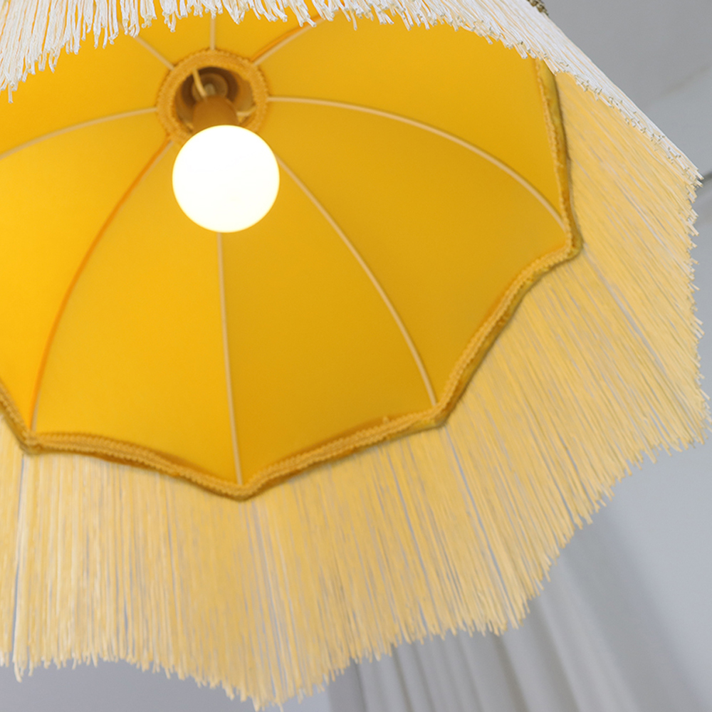 American Retro Lemon Yellow Lamp Shade Bedroom Decorative Tassel Chandelier