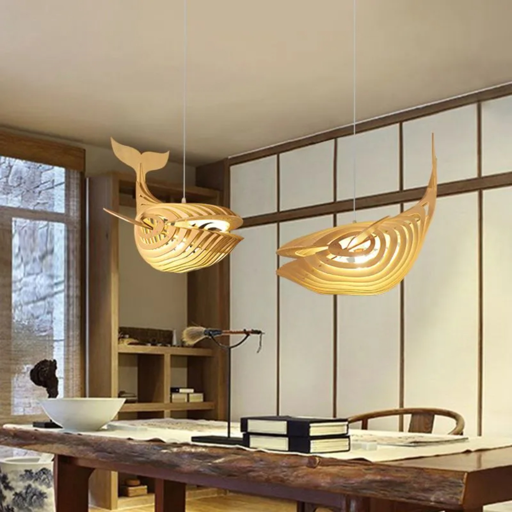 Creative Solid Wood Whale Chandelier Personalized Decorative Fish Shaped Chandelier