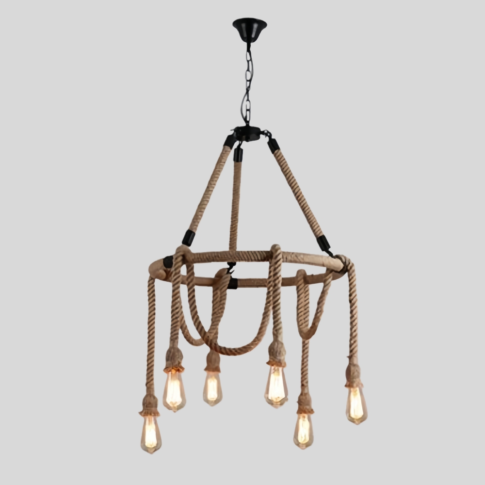 Vintage Industrial Hemp Rope Chandelier Restaurant & Coffee Shop Decor