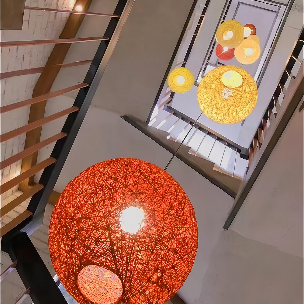 Creative Handmade Woven Colorful Rattan Woven Personalized Circular Chandelier