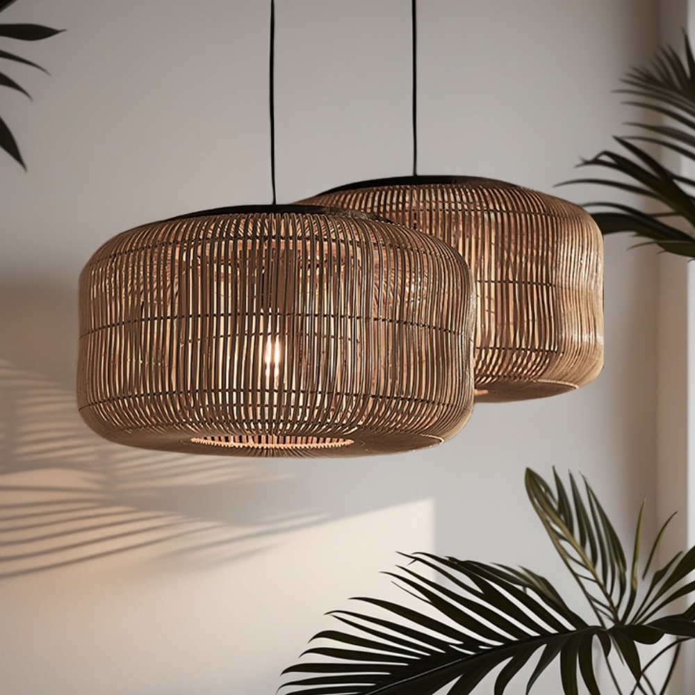Capsule Rattan Pendant Light Woven Lantern Dining Living Room