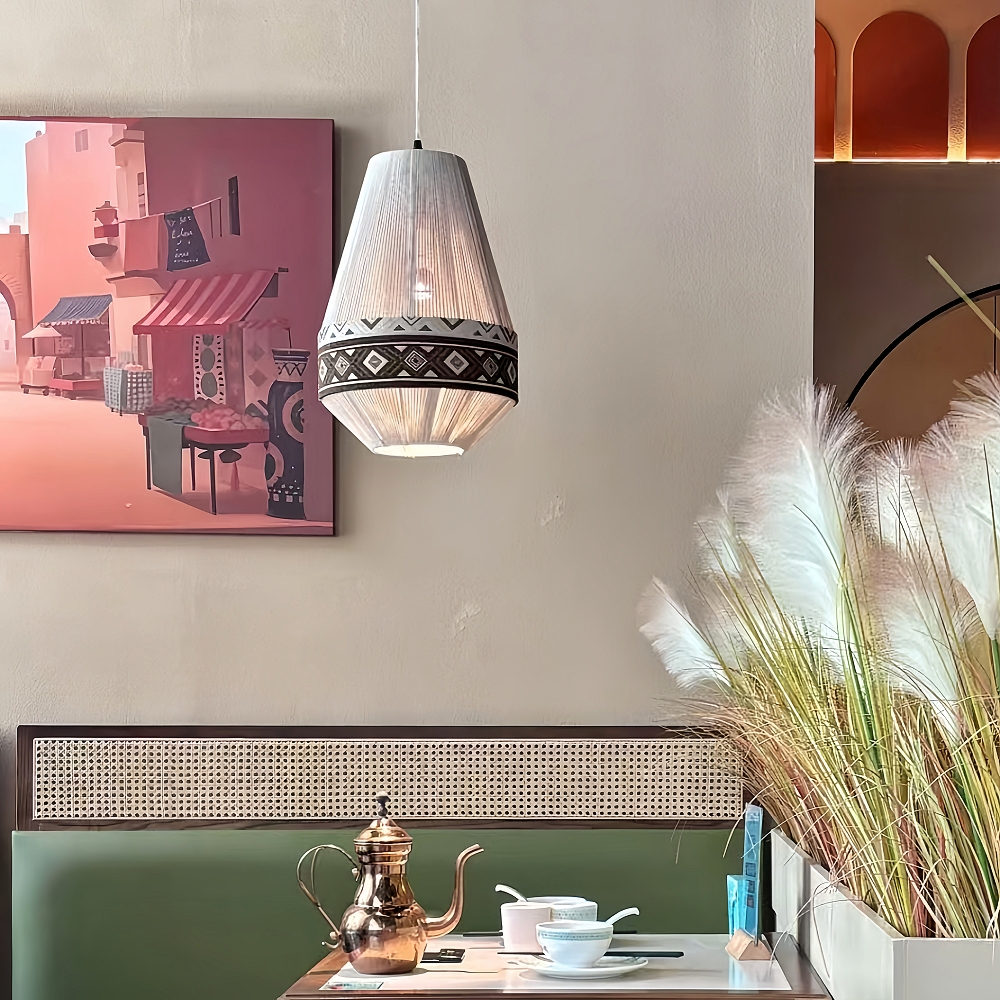 Bohemian Retro Style Hemp Rope Fabric Woven Pendant Light Bedroom
