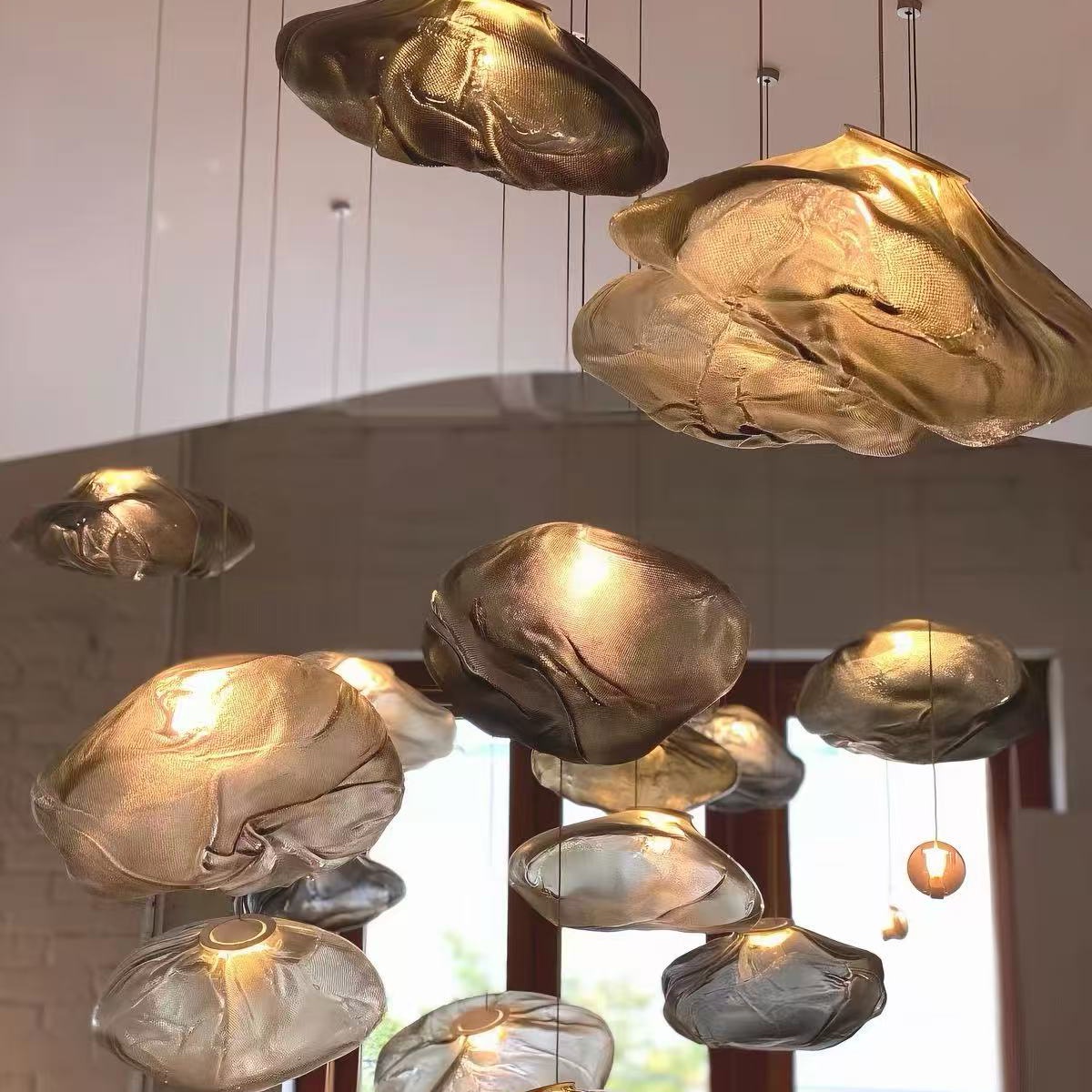 Glass Hanging Chandelier Large Loft Staircase Long Modern Ceiling Light