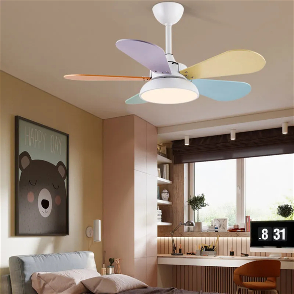 Nordic Style Macaron Color Matching Fan Integrated Silent LED Pendant Light