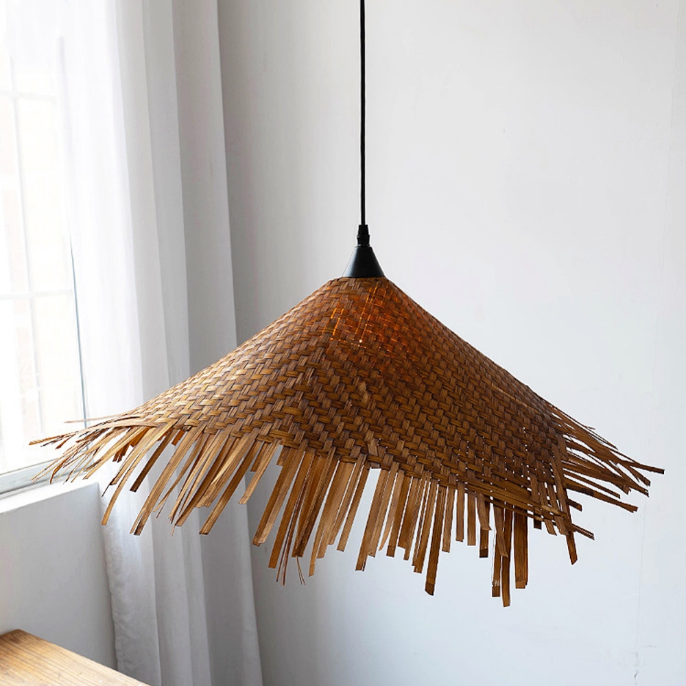 Wabi-Sabi Handmade Bamboo Woven Hat Pendant Light
