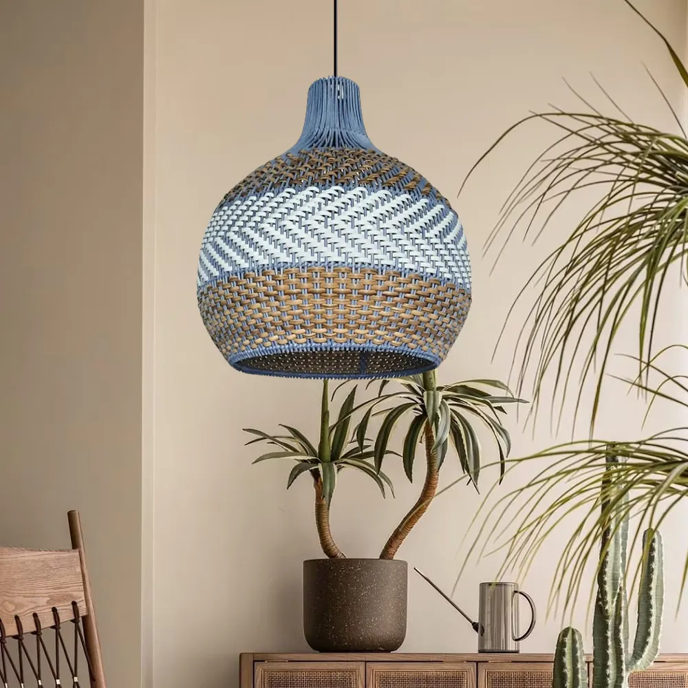 Azure Blue Rattan Pendant Light Minimalist Home decor Lighting