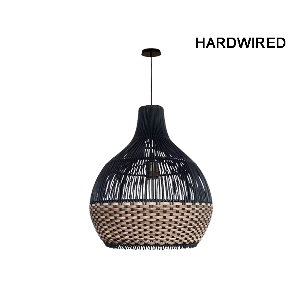Black Rattan Wicker Chandelier For Kitchen Island Dining Room Living Room Woven Pendant Light Fixture