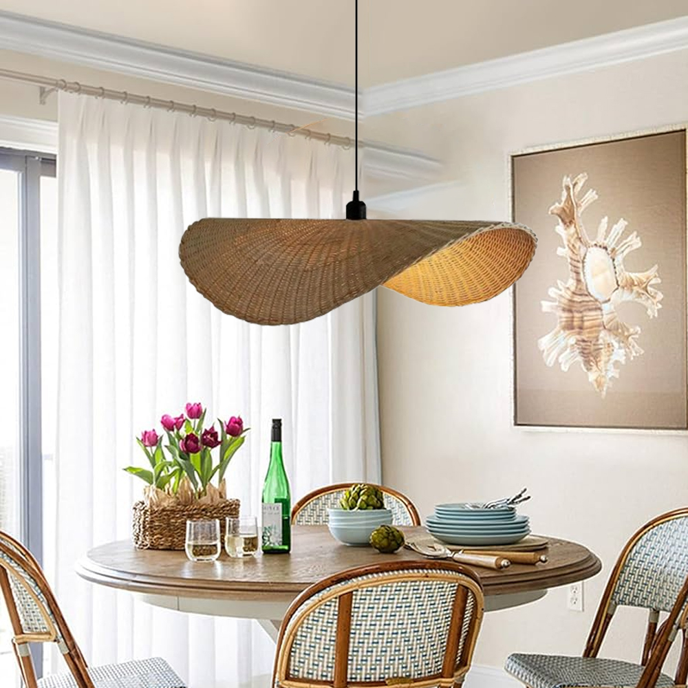 Japanese Rattan Light Pendant Wabi-sabi Retro Straw Hat Chandelier